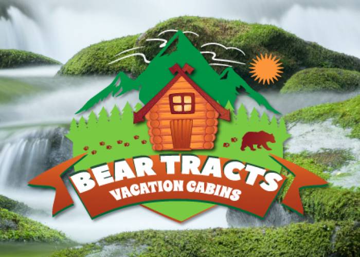 Bear Tracts logo over a mossy waterfall