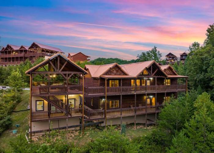 cabin in the Smoky mountains at sunset 