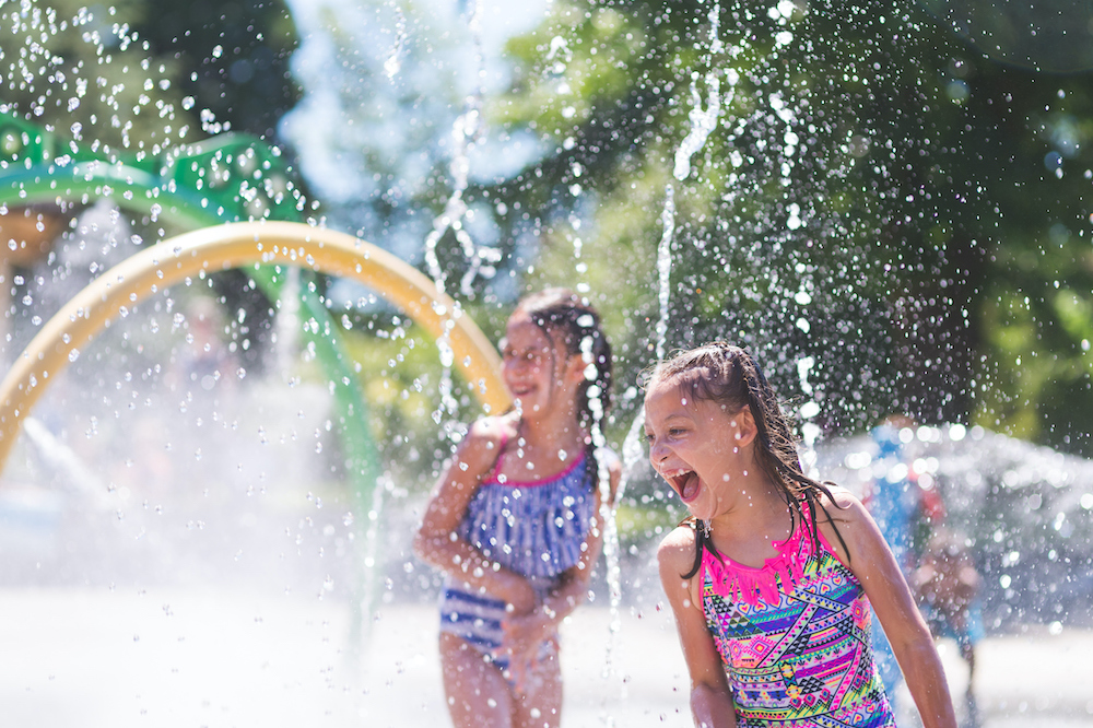 girls playing at a water park